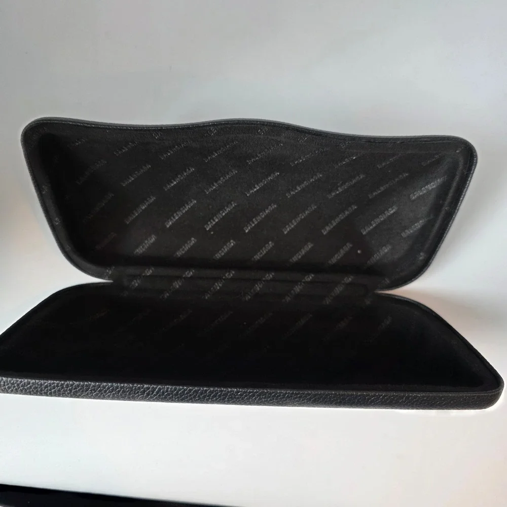 Balenciaga Black Pebbled Leather Sunglasses Case Hard Shell Clamshell Logo